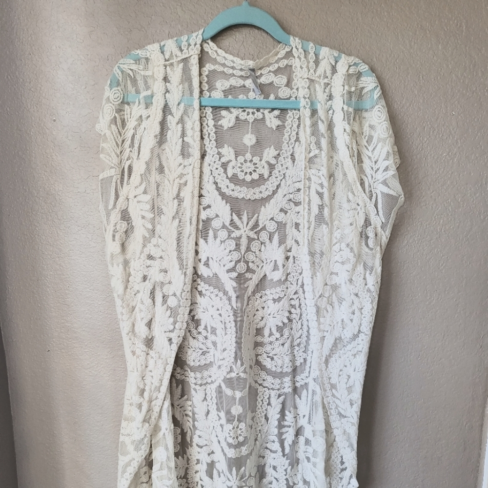 Lace cardigan / swim cover up | beige / off white